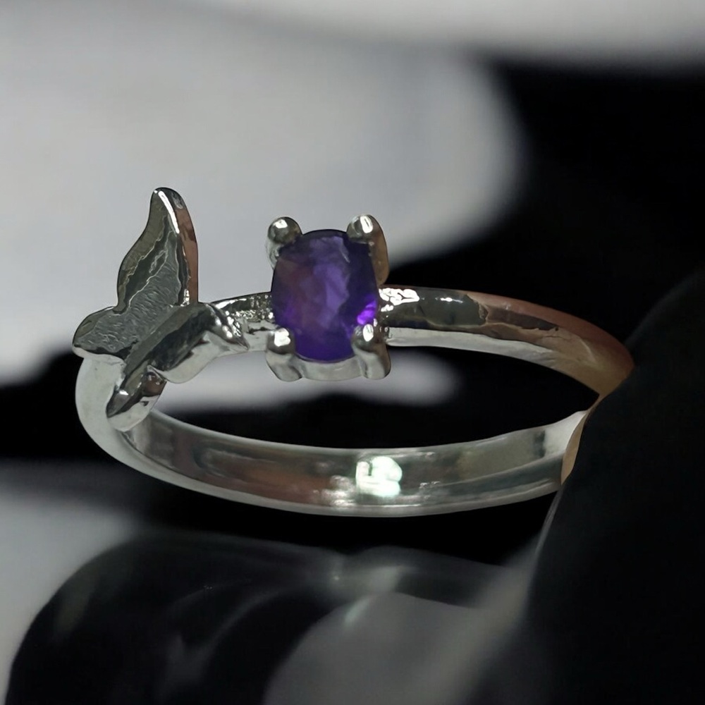 Amethyst Butterfly Ring – Adjustable Sterling Vibes